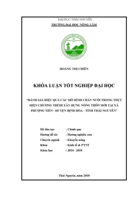 Luận văn đánh giá hiệu quả các mô hình chăn nuôi trong thực hiện chương trình xây dựng nông thôn mới tại xã phượng tiến huyện định hóa tỉnh thái nguyên