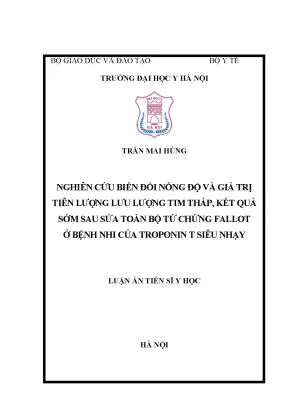 Luận án tiến sĩ nghiên cứu biến đổi nồng độ và giá trị tiên lượng lưu lượng tim thấp kết quả sớm sau sửa toàn bộ tứ chứng fallot ở bệnh nhi của troponin t siêu nhạy