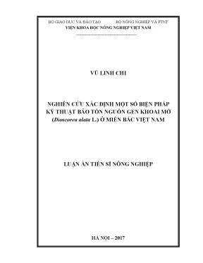 Luận án tiến sĩ nông nghiệp nghiên cứu xác định một số biện pháp kỹ thuật bảo tồn nguồn gen khoai mỡ dioscorea alata l ở miền bắc việt nam
