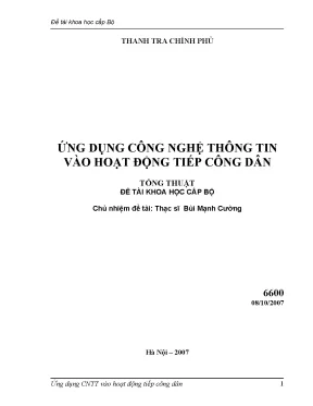 Luận văn đề tài khoa học cấp bộ ứng dụng công nghệ thông tin vào hoạt động tiếp công dân
