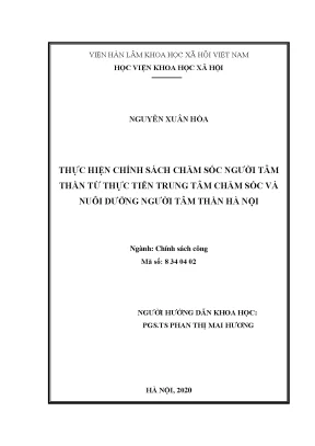 Luận văn thạc sĩ chính sách công thực hiện chính sách chăm sóc người tâm thần từ thực tiễn trung tâm chăm sóc và nuôi dưỡng người tâm thần hà nội