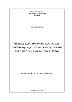 Luận án tiến sĩ quản lý đào tạo sau đại học tại các trường đại học tư thục khu vực hà nội theo tiếp cận đảm bảo chất lượng