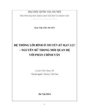 Luận văn thạc sĩ hệ thống lời bình ở truyền kỳ mạn lục nguyễn dữ trong mối quan hệ với phần chính văn