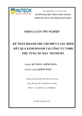 Luận văn tốt nghiệp hutech kế toán doanh thu chi phí và xác định kết quả kinh doanh tại công ty tnhh phụ tùng xe máy thanh hà