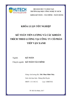 Luận văn tốt nghiệp hutech kế toán tiền lương và các khoản trích theo lương tại công ty cổ phần tiếp vận xanh
