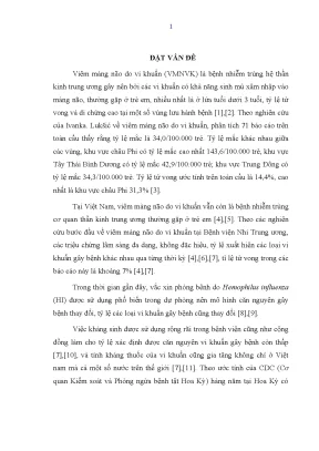 Luận án tiến sĩ đặc điểm dịch tễ lâm sàng cận lâm sàng và kết quả điều trị bệnh viêm màng não do vi khuẩn ở trẻ em điều trị tại bệnh viện nhi trung ương