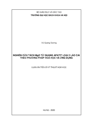 Luận án tiến sĩ kỹ thuật hóa học nghiên cứu tách mgo từ quặng apatit loại 2 lào cai theo phương pháp hoá học và ứng dụng