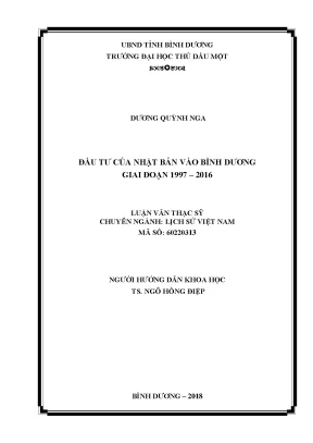 Luận văn thạc sĩ lịch sử việt nam đầu tư của nhật bản vào địa bàn tỉnh bình dương giai đoạn 1997 2016