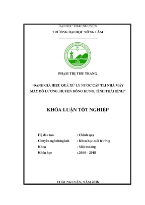 Luận văn đánh giá hiệu quả xử lý nước cấp tại nhà máy may đô lương huyện đông hưng tỉnh thái bình