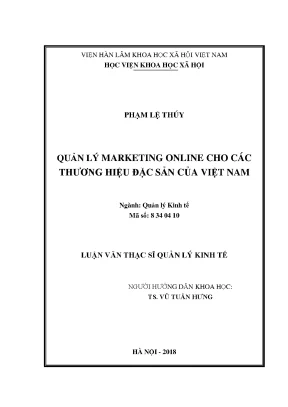 Luận văn thạc sĩ quản lý kinh tế quản lí marketing online cho các thương hiệu đặc sản của vn