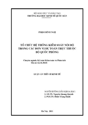 Luận án tiến sĩ tổ chức hệ thống kiểm soát nội bộ trong các đơn vị dự toán trực thuộc bộ quốc phòng