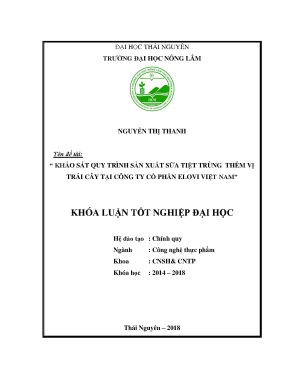 Luận văn khảo sát quy trình sản xuất sữa tiệt trùng thêm vị trái cây tại công ty cổ phần elovi việt nam