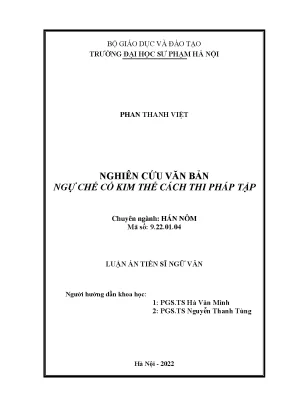 Luận án tiến sĩ ngữ văn nghiên cứu văn bản ngự chế cổ kim thể cách thi pháp tập