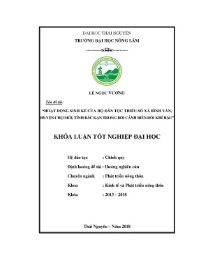 Luận văn hoạt động sinh kế của hộ dân tộc thiểu số xã bình văn huyện chợ mới tỉnh bắc kạn trong bối cảnh biến đổi khí hậu