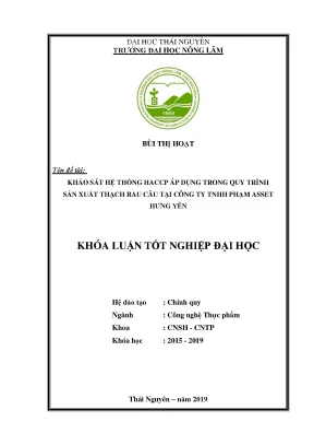 Luận văn khảo sát hệ thống haccp áp dụng trong quy trình sản xuất thạch rau câu tại công ty tnhh phạm asset hưng yên