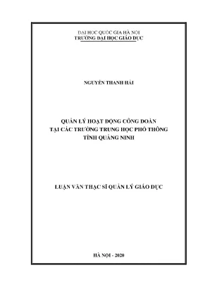 Luận văn thạc sĩ quản lý hoạt động công đoàn tại các trường trung học phổ thông tỉnh quảng ninh