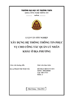 Luận văn tốt nghiệp công nghệ thông tin xây dựng hệ thống thông tin phục vụ cho công tác quản lý nhân khẩu ở địa phương