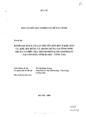Luận văn đánh giá nguy cơ lan truyền sốt rét ở khu dân cư khu bìa rừng và trong rừng tại tỉnh ninh thuận và điều tra thành phần loài anopheles tại côn đào tỉnh bà rịa vũng tàu