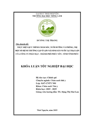 Luận văn thực hiện quy trình chăm sóc nuôi dưỡng và phòng trị một số bệnh thường gặp ở lợn nái sinh sản nuôi tại trại lợn của công ty phát đạt thành phố phúc yên