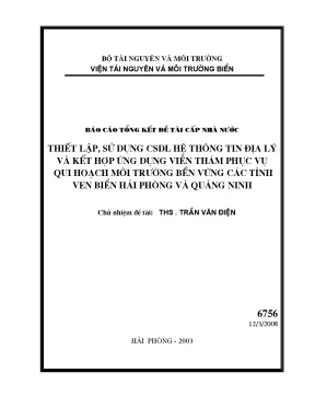 Luận văn thiết lập sử dụng csdl hệ thông tin địa lý và kết hợp ứng dụng viễn thám phục vụ quy hoạch môi trường bền vững các tỉnh ven biển hải phòng và quảng ninh