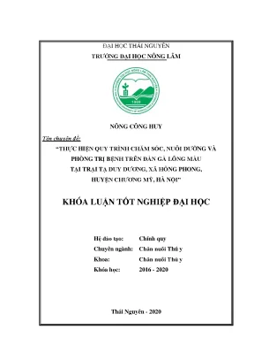 Luận văn thực hiện quy trình chăm sóc nuôi dưỡng và phòng trị bệnh trên đàn gà lông màu tại trại tạ duy dương xã hồng phong huyện chương mỹ hà nội