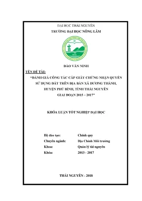 Luận văn đánh giá công tác cấp giấy chứng nhận quyền sử dụng đất trên địa bàn xã dương thành giai đoạn 2015 2017