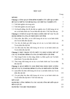 Luận án tiến sĩ luật học chất lượng xét xử các vụ án hành chính của tòa án nhân dân cấp tỉnh ở việt nam hiện nay