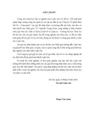 Luận văn thạc sĩ đề xuất giải pháp tăng cường công tác quản lí các dự án đầu tư tại công ty cổ phần than hà tu vinacomin
