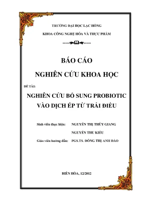 Luận văn nghiên cứu bổ sung probiotic vào dịch ép từ trái điều