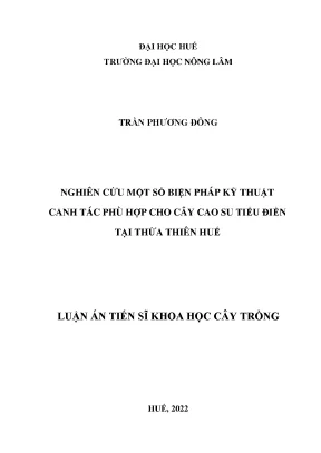 Luận án tiến sĩ nghiên cứu một số biện pháp kỹ thuật canh tác phù hợp cho cây cao su tiểu điền tại thừa thiên huế