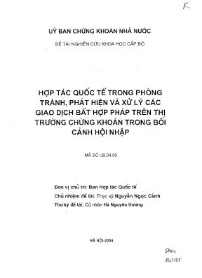 Luận văn hợp tác quốc tế trong phòng tránh phát hiện và xử lý các giao dịch bất hợp pháp trong thị trường chứng khoán trong bối cảnh hội nhập