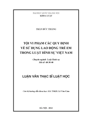 Luận văn thạc sĩ tội vi phạm các quy định về sử dụng lao động trẻ em trong luật hình sự việt nam