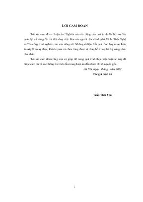 Luận án tiến sĩ quản lý đất đai nghiên cứu tác động của quá trình đô thị hóa đến quản lý sử dụng đất và đời sống việc làm của người dân thành phố vinh tỉnh nghệ an