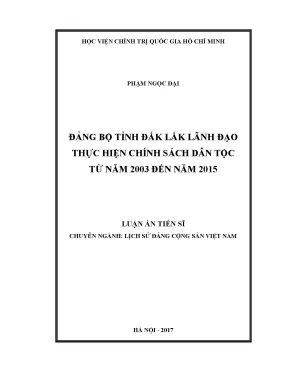 Luận án tiến sĩ đảng bộ tỉnh dak lak lãnh đạo thực hiện chính sách dân tộc từ năm 2003 đến năm 2015