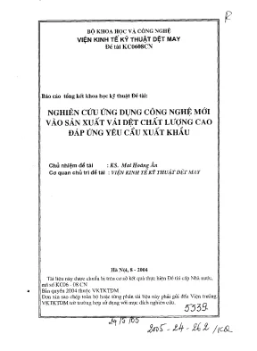 Luận văn nghiên cứu ứng dụng công nghệ mới vào sản xuất vải dệt chất lượng cao đáp ứng yêu cầu xuất khẩu