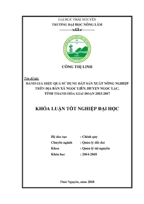 Luận văn đánh giá hiệu quả sử dụng đất sản xuất nông nghiệp trên địa bàn xã ngọc liên huyện ngọc lặc tỉnh thanh hóa giai đoạn 2015 2017