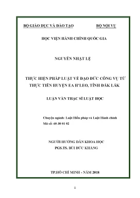 Luận văn thạc sĩ luật hành chính thực hiện pháp luật về đạo đức công vụ từ thực tiễn huyện ea hleo tỉnh đắk lắk