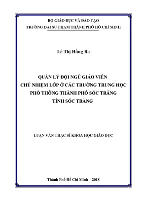 Luận văn thạc sĩ quản lý đội ngũ giáo viên chủ nhiệm lớp ở các trường trung học phổ thông thành phố sóc trăng tỉnh sóc trăng