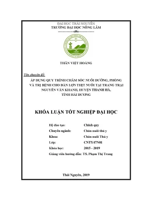 Luận văn áp dụng quy trình chăm sóc nuôi dưỡng phòng và trị bệnh cho đàn lợn thịt tại trại nguyễn văn khanh huyện thanh hà tỉnh hải dương