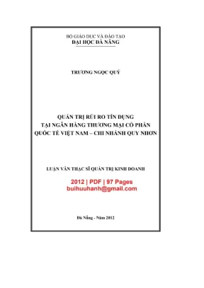 Luận văn thạc sĩ quản trị kinh doanh quản trị rủi ro tín dụng tại ngân hàng thương mại cổ phần quốc tế việt nam 8211 chi nhánh quy nhơn