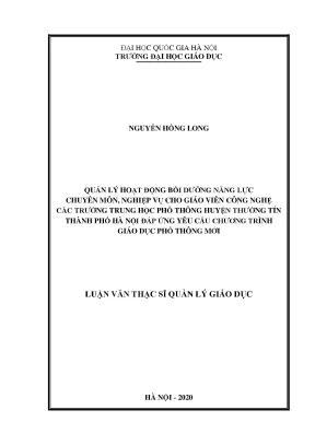 Luận văn thạc sĩ quản lý hoạt động bồi dưỡng năng lực chuyên môn nghiệp vụ cho giáo viên công nghệ các trường trung học phổ thông huyện thường tín thành phố hà nội