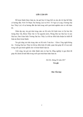 Luận án tiến sĩ kỹ thuật nghiên cứu xây dựng mô hình toán mô phỏng dòng chảy và vận chuyển bùn cát trên lưu vực vừa và nhỏ