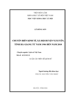 Luận án tiến sĩ lịch sử chuyển biến kinh tế xã hội huyện vị xuyên tỉnh hà giang từ năm 1986 đến năm 2010