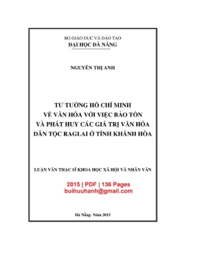 Luận văn thạc sĩ khoa học xã hội và nhân văn tư tưởng hồ chí minh về văn hóa với việc bảo tồn và phát huy các giá trị văn hóa dân tộc raglai ở tỉnh khánh hòa