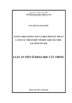 Luận án tiến sĩ tuyển chọn giống ngô và biện pháp kỹ thuật canh tác thích hợp với điều kiện đất dốc tại tỉnh yên bái