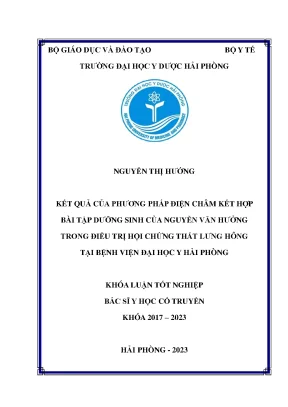Kết quả của phương pháp điện châm kết hợp bài tập dưỡng sinh của nguyễn văn hưởng trong điều trị hội chứng thắt lưng hông tại bệnh viện đại học y hải phòngluận văn tốt nghiệp
