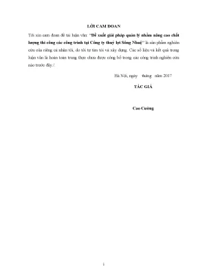 Luận văn thạc sĩ đề xuất giải pháp quản lý nhằm nâng cao chất lượng thi công các công trình tại công ty thủy lợi sông nhuệ