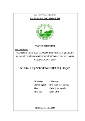 Luận văn đánh giá công tác cấp giấy chứng nhận quyền sử dụng đất trên địa bàn thị xã từ sơn tỉnh bắc ninh giai đoạn 2015 2017