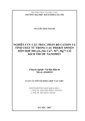 Luận án tiến sĩ nghiên cứu cấu trúc phân bố cation và tính chất từ trong các pherit spinen hỗn hợp mfe2o4 m cu2 ni2 mg2 có kích thước nanomét