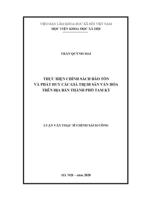 Luận văn thạc sĩ chính sách công thực hiện chính sách bảo tồn và phát huy các giá trị di sản văn hóa trên địa bàn thành phố tam kỳ